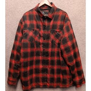 i5 Apparel Red Black Plaid Flannel Jacket Mens 2XL Fleece Lined Lumberjack
